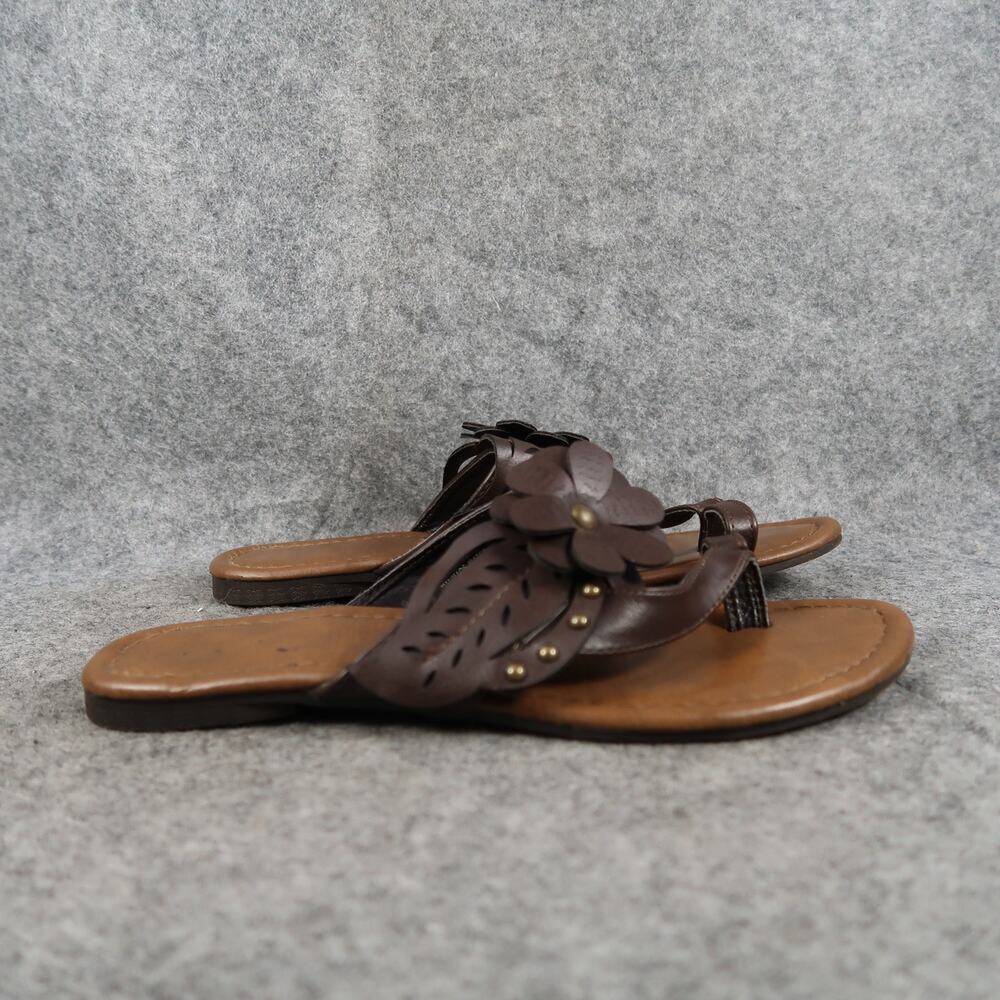 Madeline Stuart Shoes Womens 6.5 Sandals Slip On Flat Toe Ring Flower Brown Stud